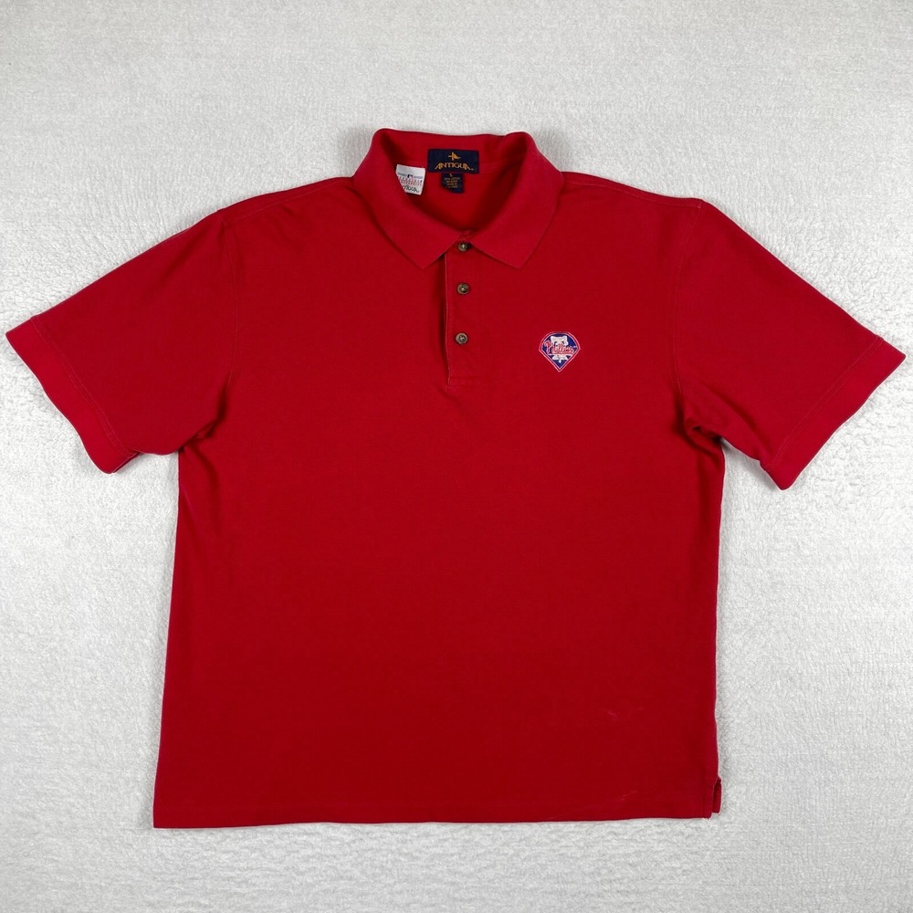 Philadelphia Phillies Polo Shirt Mens Large Red Vintage MLB Baseball‎ Philly